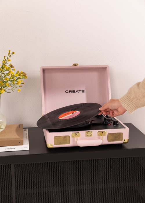 Record Player Pop - Tourne-Disque Portable Avec Bluetooth Usb, Sd, Microsd Et Mp3 - Rose Pastel