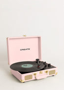 Record Player Pop - Tourne-Disque Portable Avec Bluetooth Usb, Sd, Microsd Et Mp3 - Rose Pastel