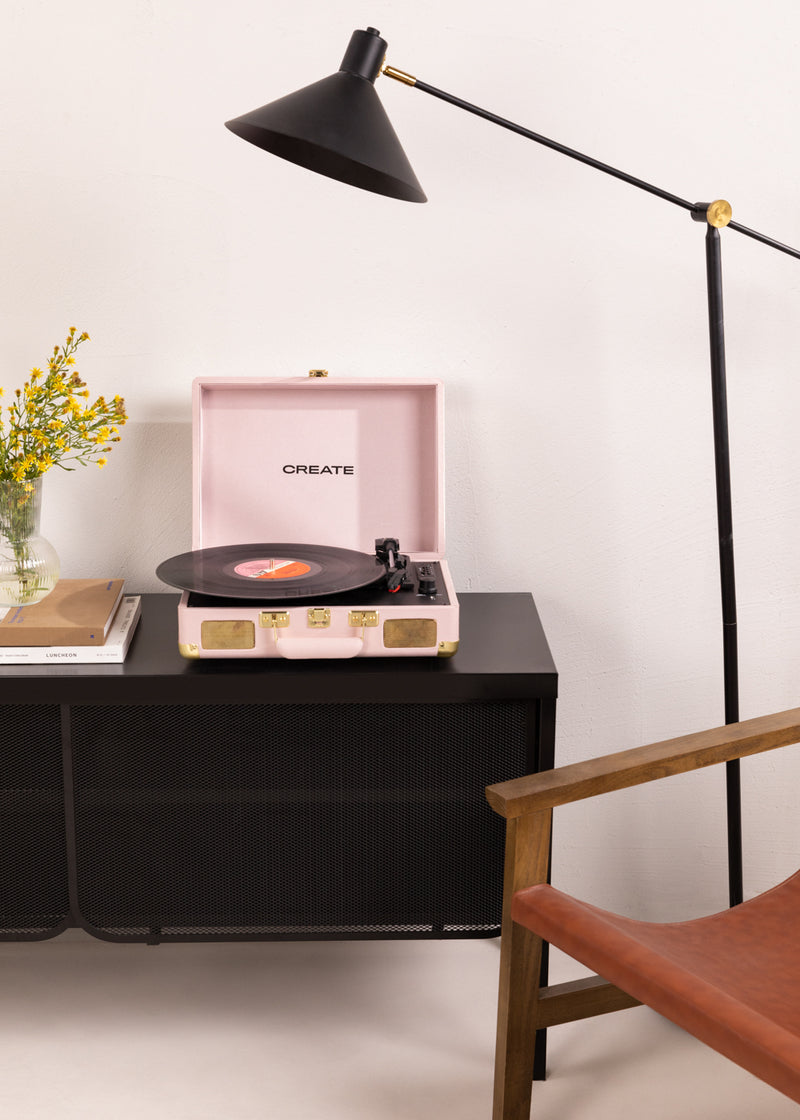 Record Player Pop - Tourne-Disque Portable Avec Bluetooth Usb, Sd, Microsd Et Mp3 - Rose Pastel