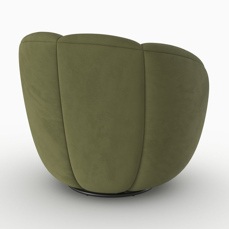 Fauteuil pivotant Ysé en velours vert olive foncé