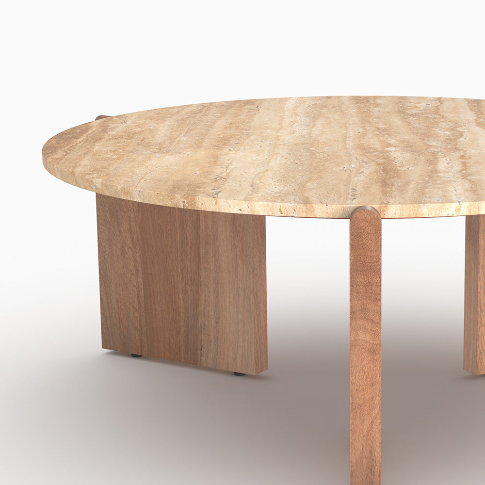 Sierra - Table Basse En Travertin Et Bois