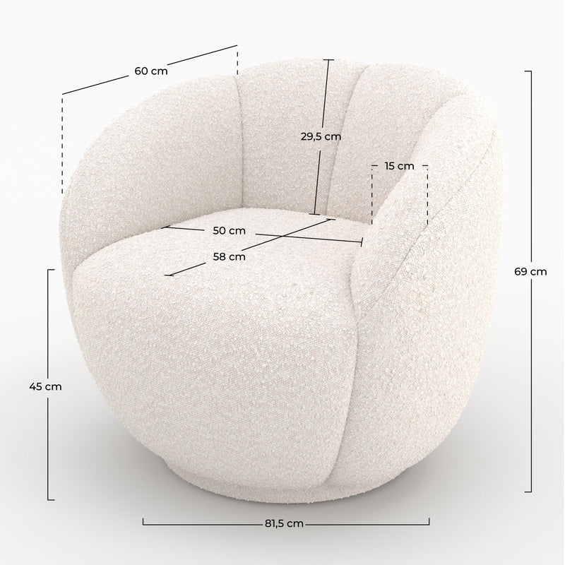 Fauteuil Ysé en tissu bouclé blanc