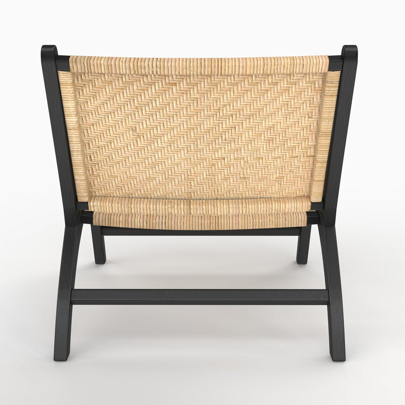 Fauteuil Kilka en bois de teck noir et tressage chevron en rotin