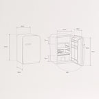 Retro Fridge 48L - Retro Refrigerator - Off-White with Silver Handles