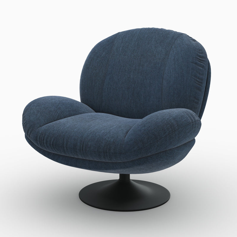 Fauteuil Ricci pivotant en tissu effet velours bleu nuit