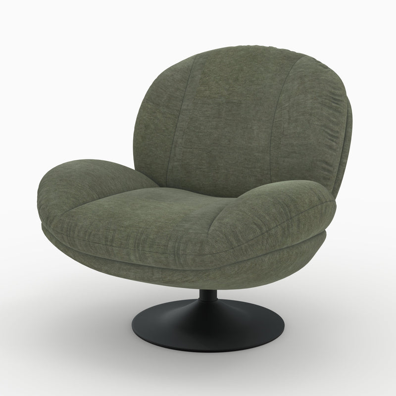 Fauteuil Ricci pivotant en tissu effet velours vert kaki