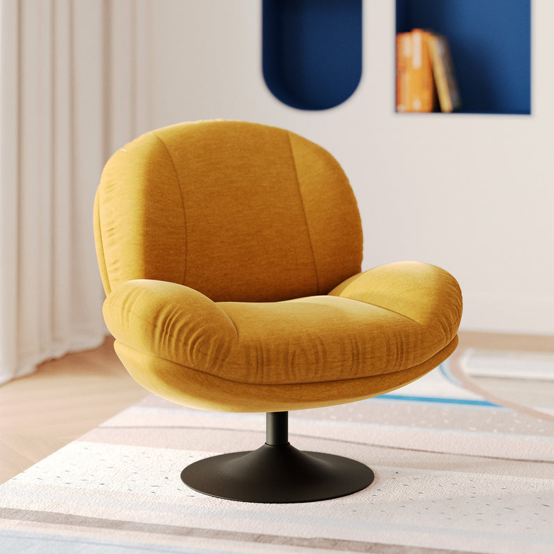 Fauteuil Ricci pivotant en tissu effet velours jaune moutarde