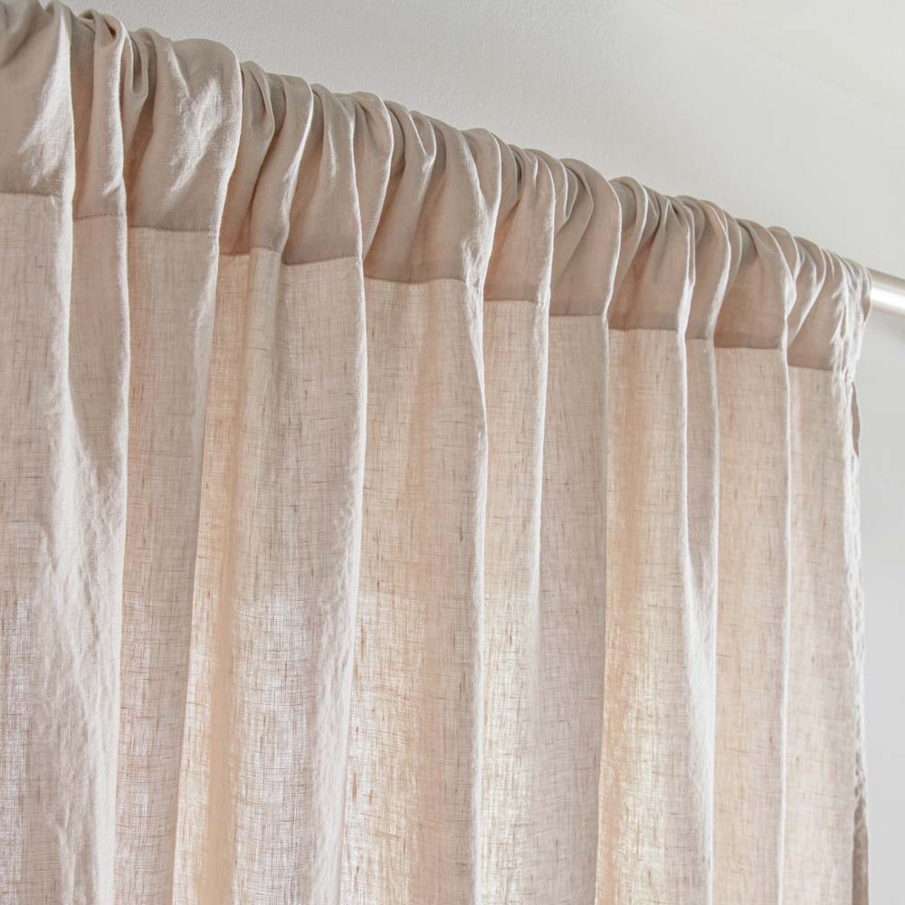 Curtain - In Washed Linen With Pencil Pleat Heading - Sand Beige