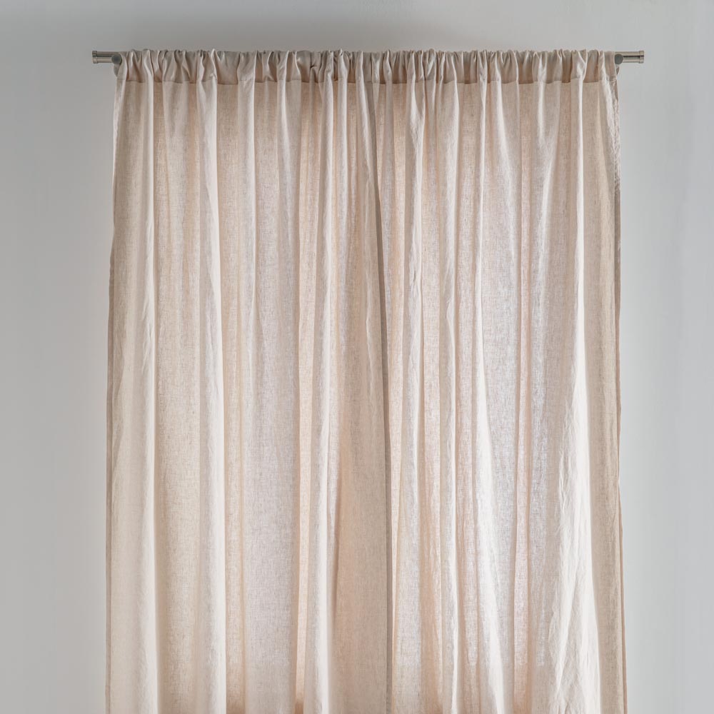 Curtain - In Washed Linen With Pencil Pleat Heading - Sand Beige