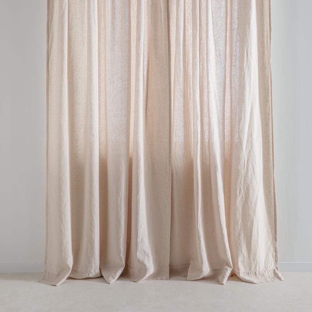 Curtain - In Washed Linen With Pencil Pleat Heading - Sand Beige
