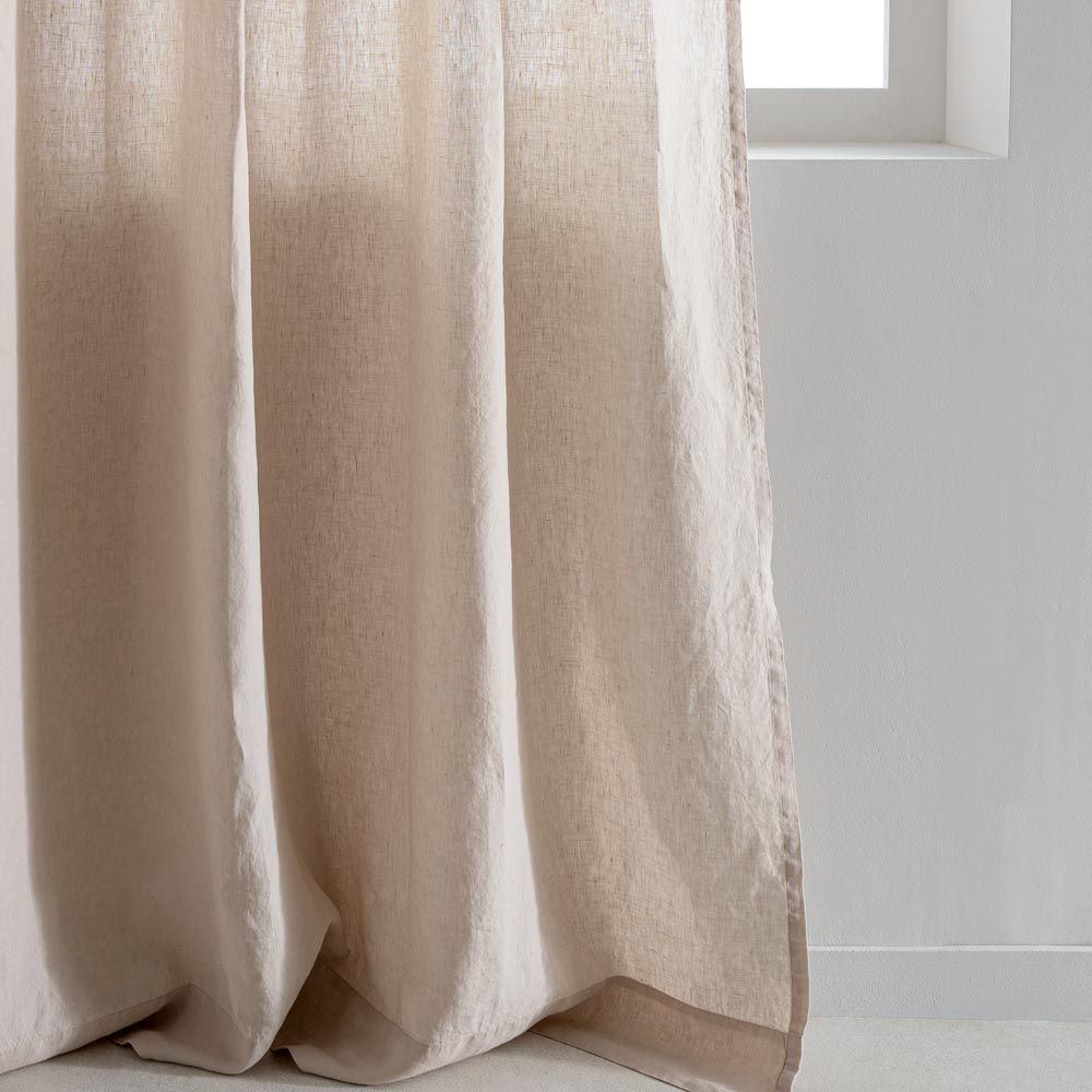 Curtain - In Washed Linen With Pencil Pleat Heading - Sand Beige