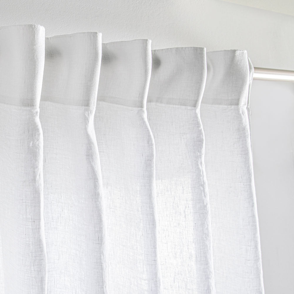 Cortina - De Lino Lavado Con Cinta Fruncidora - Blanco