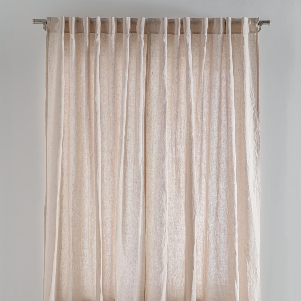 Curtain - In Washed Linen With Pencil Pleats - Sandy Beige