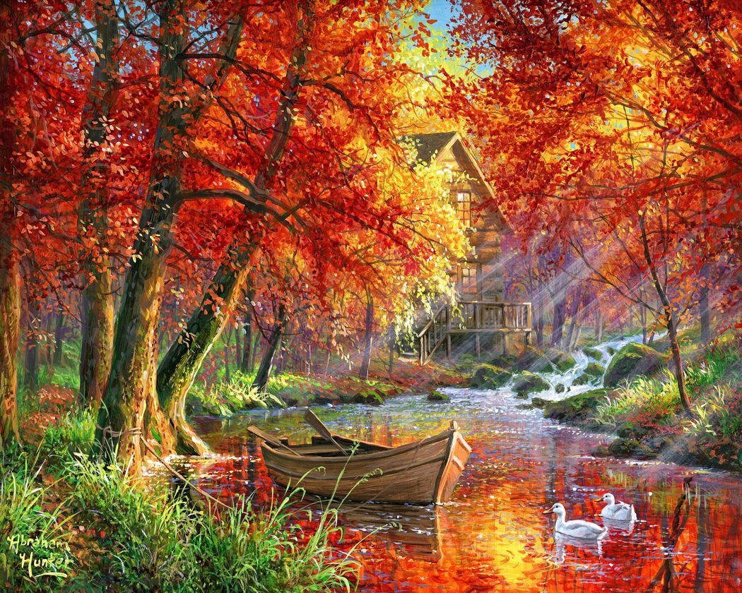 Pintura por números - Río de Otoño y barca