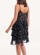 Replay - Robe Fleurie À Volants - Black Multicolour - Femme