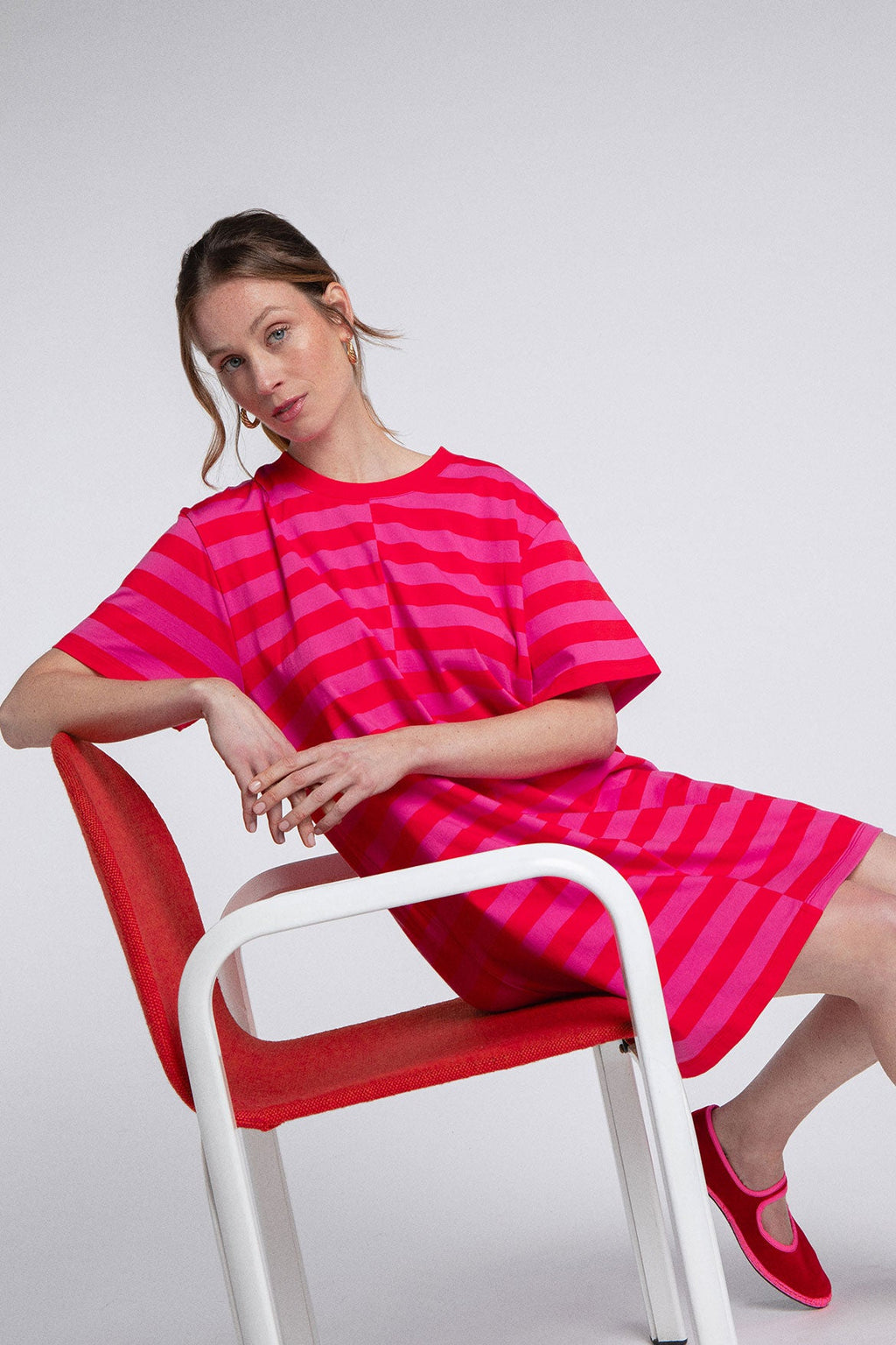 Amalia Stripes Dress in Pink and Red