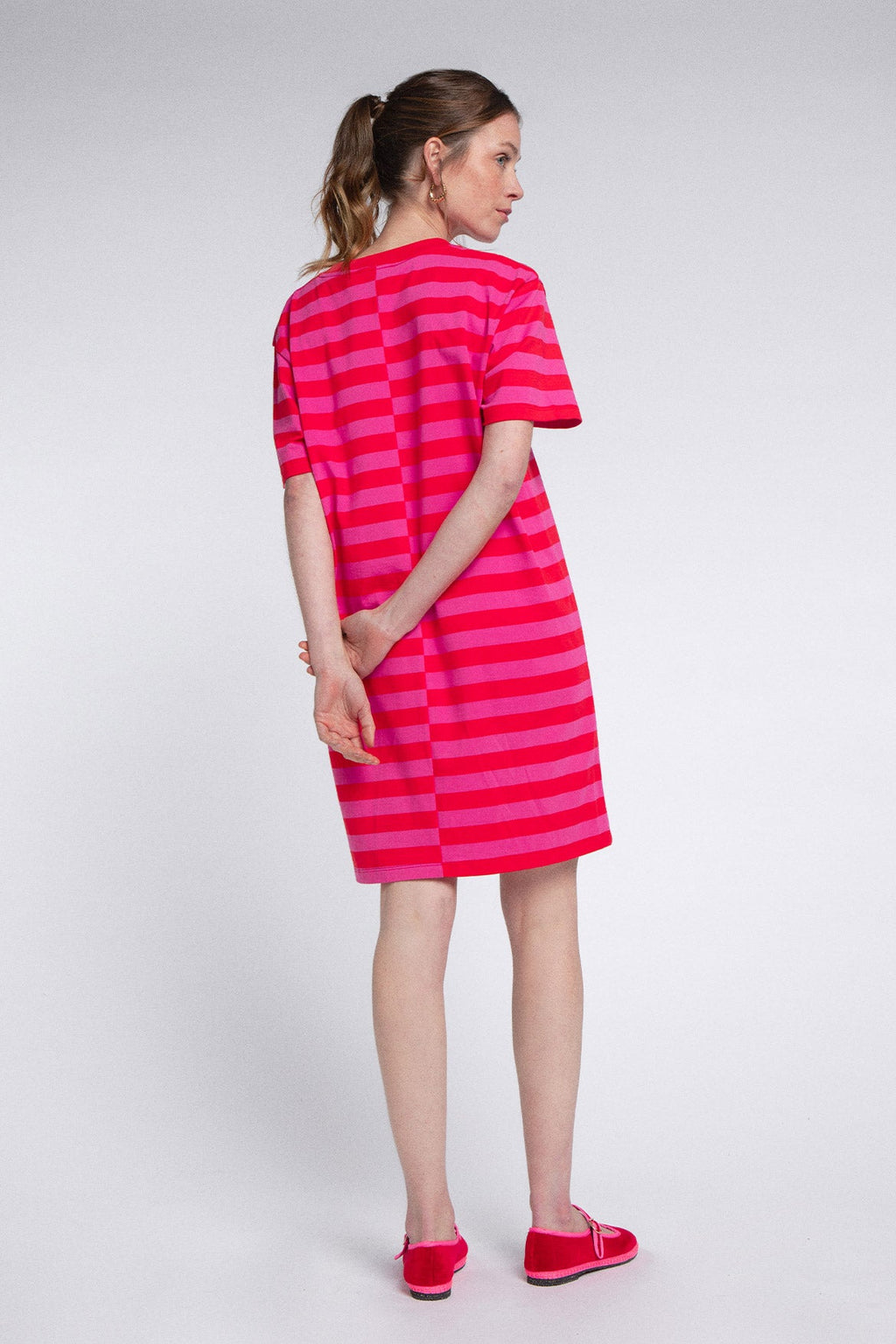 Amalia Stripes Dress in Pink and Red