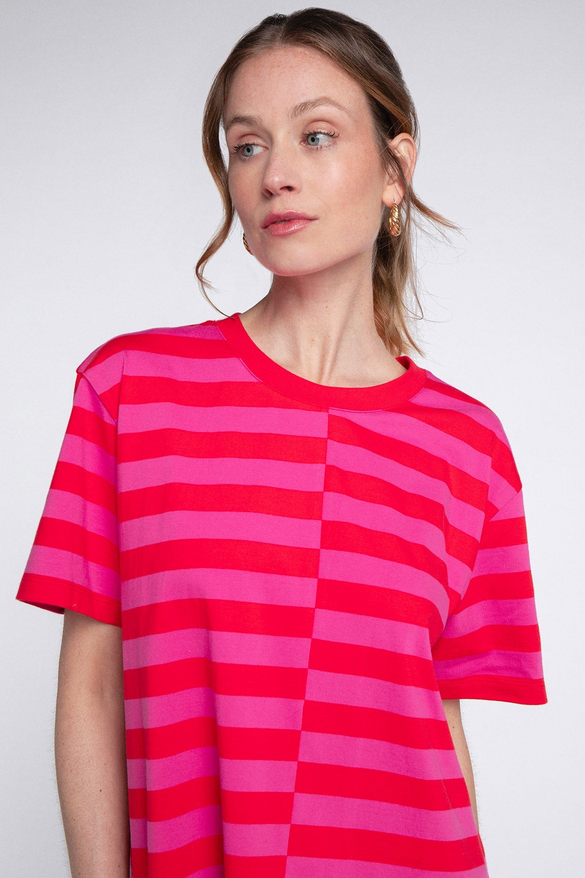 Amalia Stripes Dress in Pink and Red