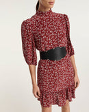 The Kooples - Robe Bordeaux Col Montant Manche 3/4 - Femme