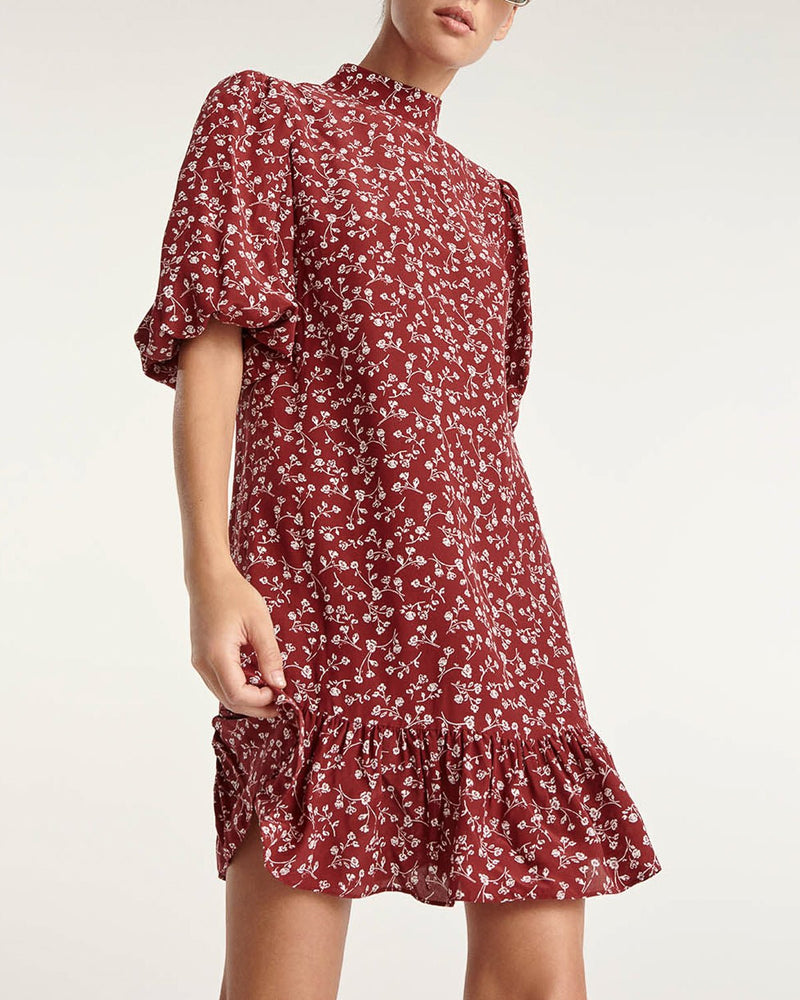 The Kooples - Robe Bordeaux Col Montant Manche 3/4 - Femme