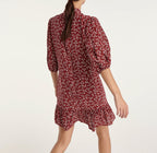 The Kooples - Burgundy Dress with Stand Collar, 3/4 Sleeve - Women
