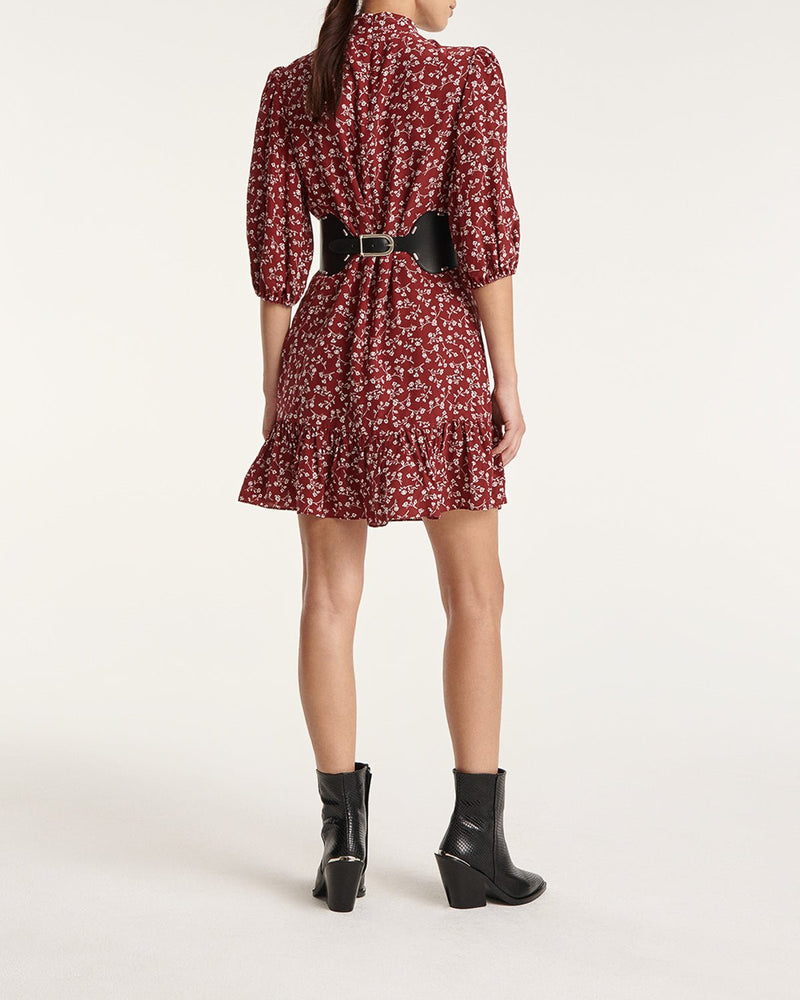 The Kooples - Robe Bordeaux Col Montant Manche 3/4 - Femme
