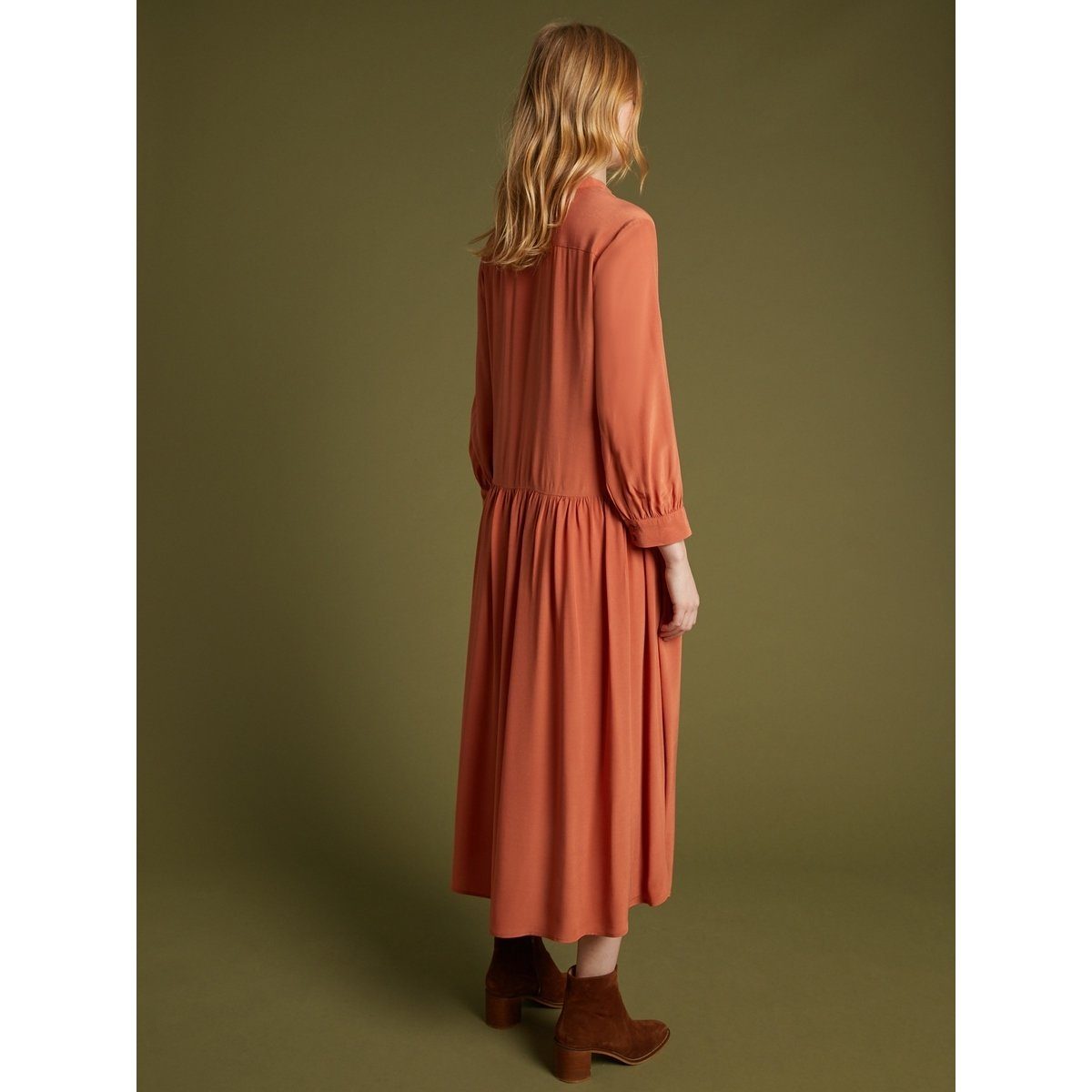 Vestido camisero largo - Ladrillo - Mujer
