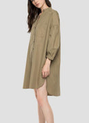 Replay - Vestido camisero con mangas abullonadas - Caqui - Mujer