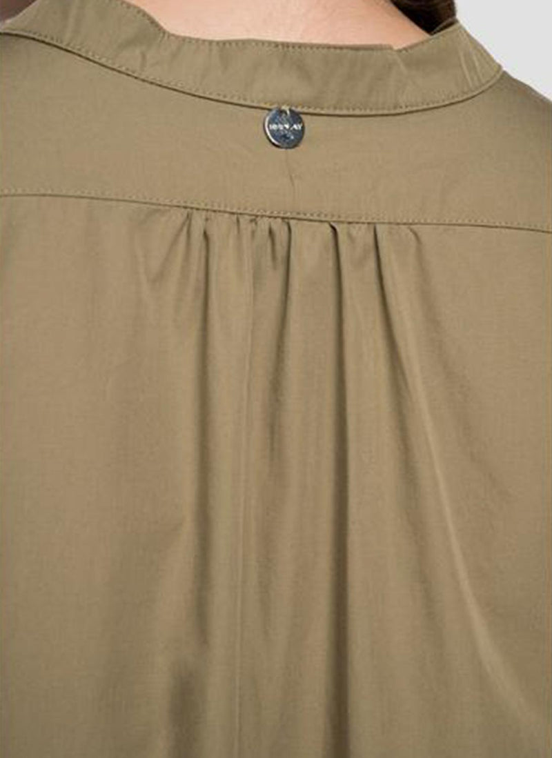 Replay - Vestido camisero con mangas abullonadas - Caqui - Mujer
