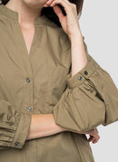 Replay - Vestido camisero con mangas abullonadas - Caqui - Mujer