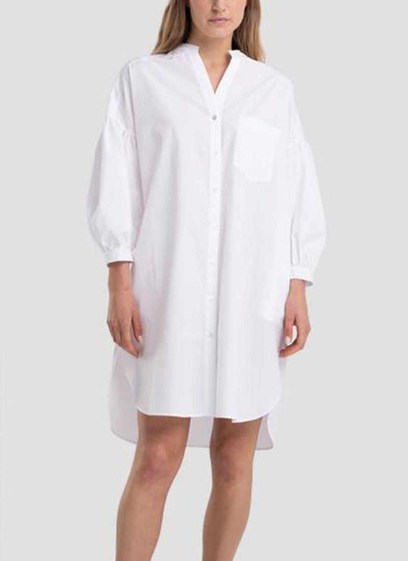 Replay - Robe Chemise Manches Ballon - White - Femme