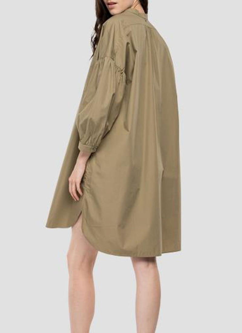 Replay - Vestido camisero con mangas abullonadas - Caqui - Mujer
