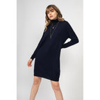 Zoela Roll-Neck Dress Navy, 100% Cashmere, 2-Ply, Jersey - Women