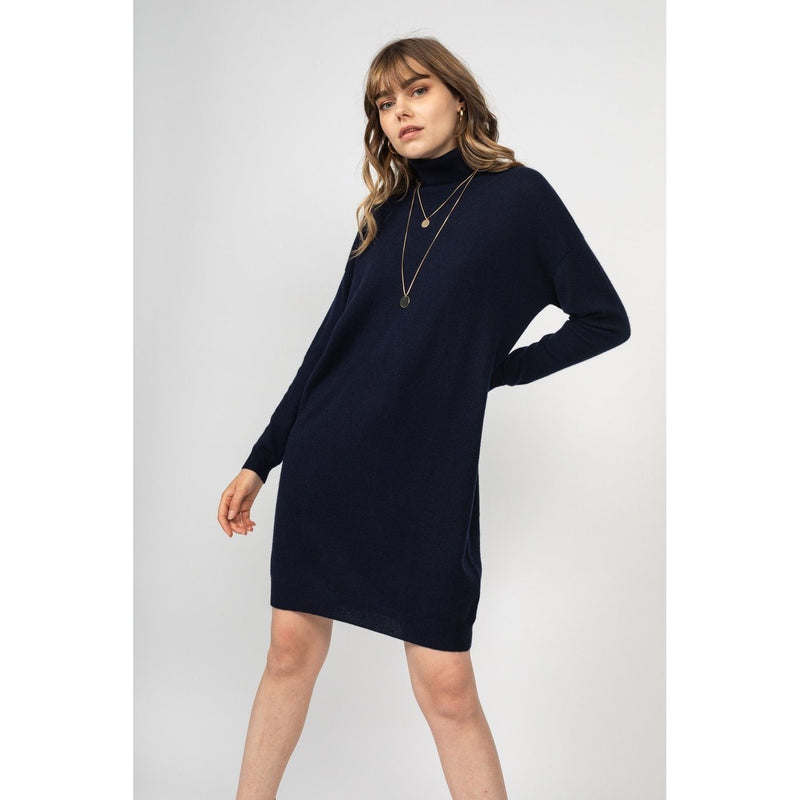 Robe Col Roulé Zoela Marine, 100% Cachemire, 2 Fils, Jersey - Femme