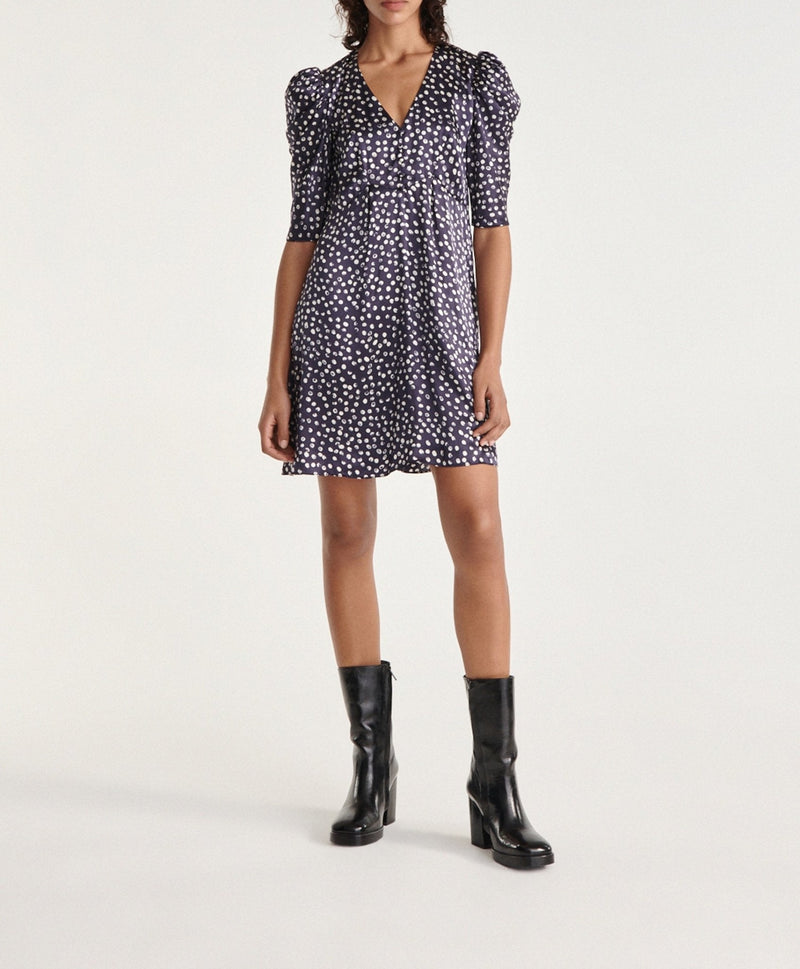 The Kooples - Vestido Corto Estampado Seda Azul Marino - Mujer