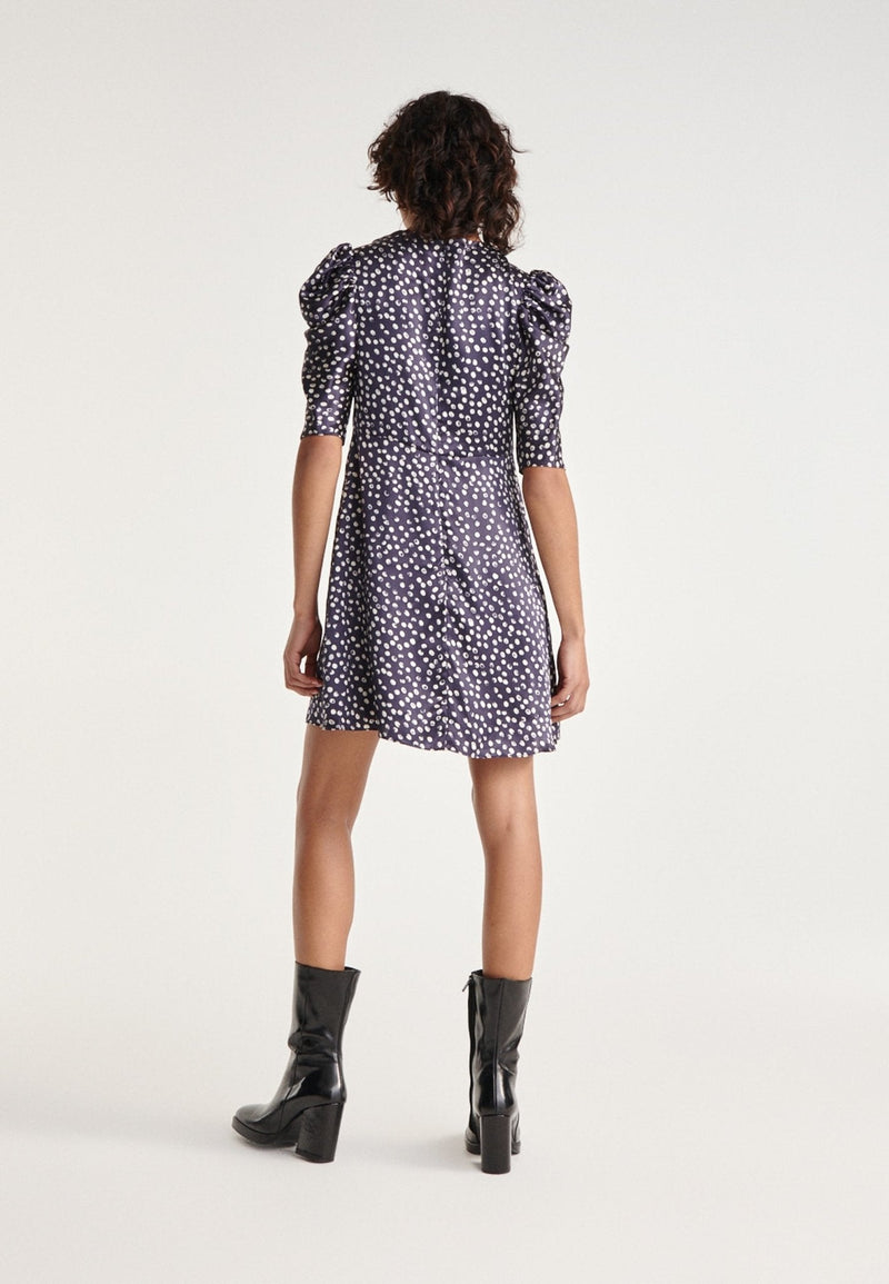 The Kooples - Vestido Corto Estampado Seda Azul Marino - Mujer