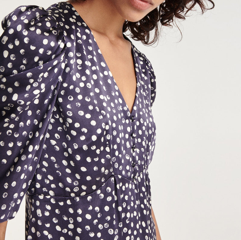 The Kooples - Vestido Corto Estampado Seda Azul Marino - Mujer