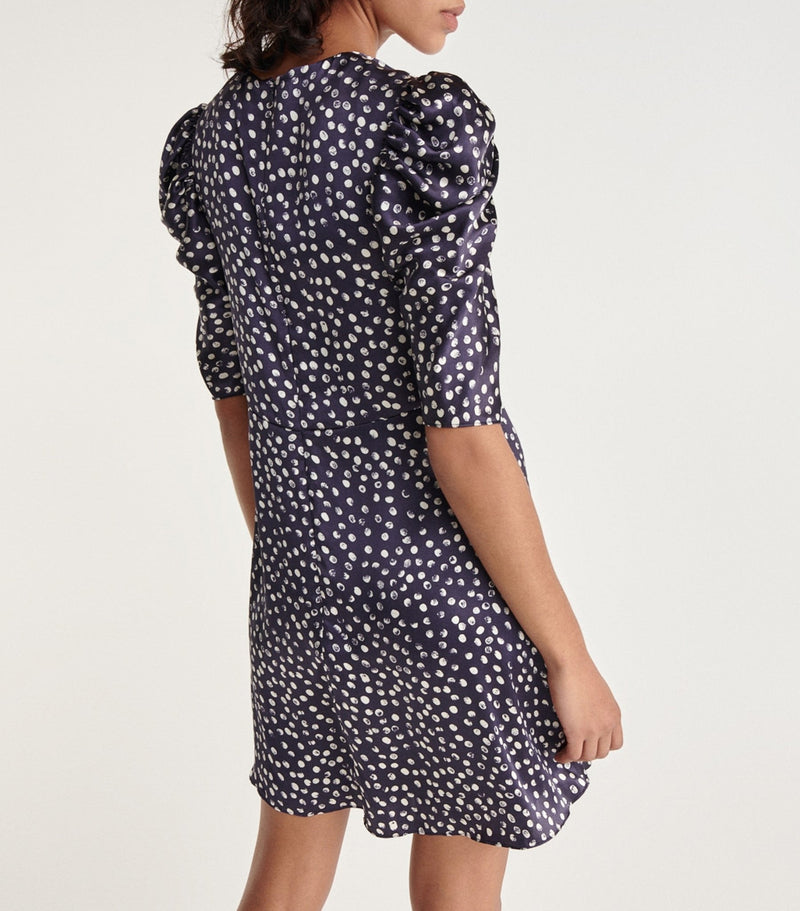 The Kooples - Vestido Corto Estampado Seda Azul Marino - Mujer