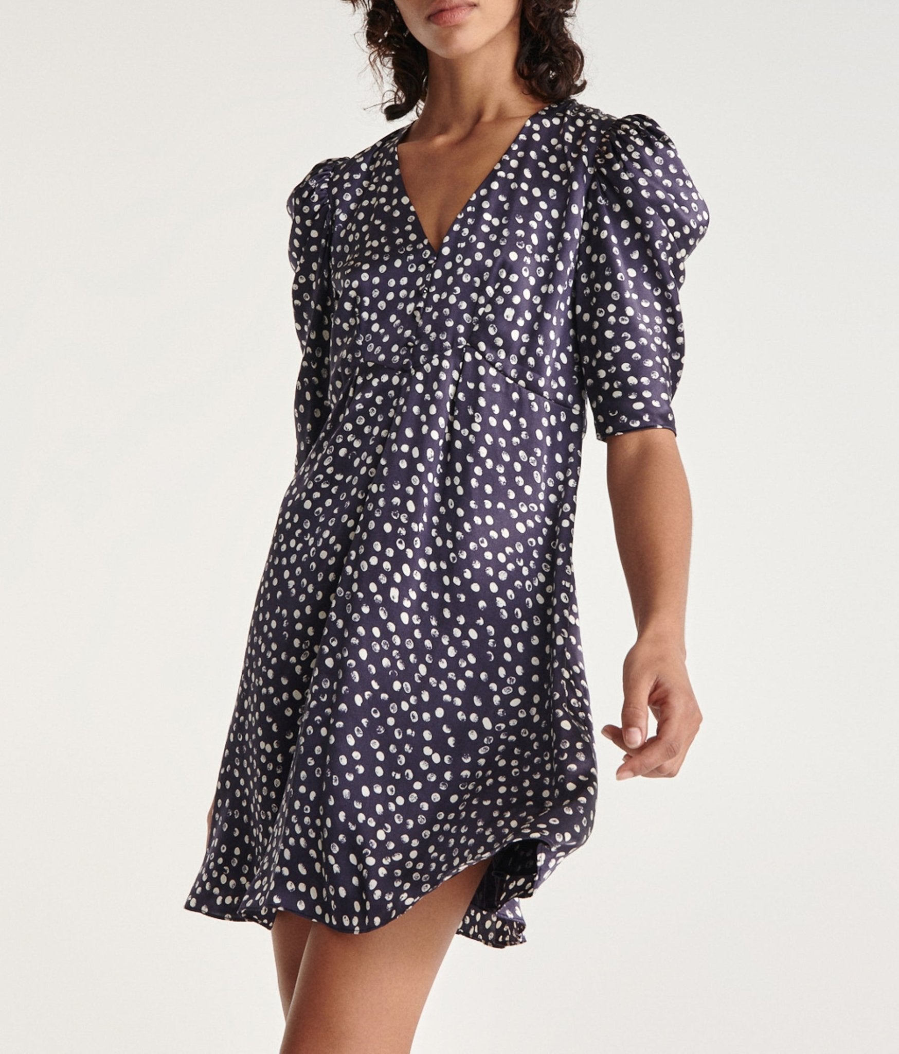 The Kooples - Short Navy Blue Silk Print Dress - Women