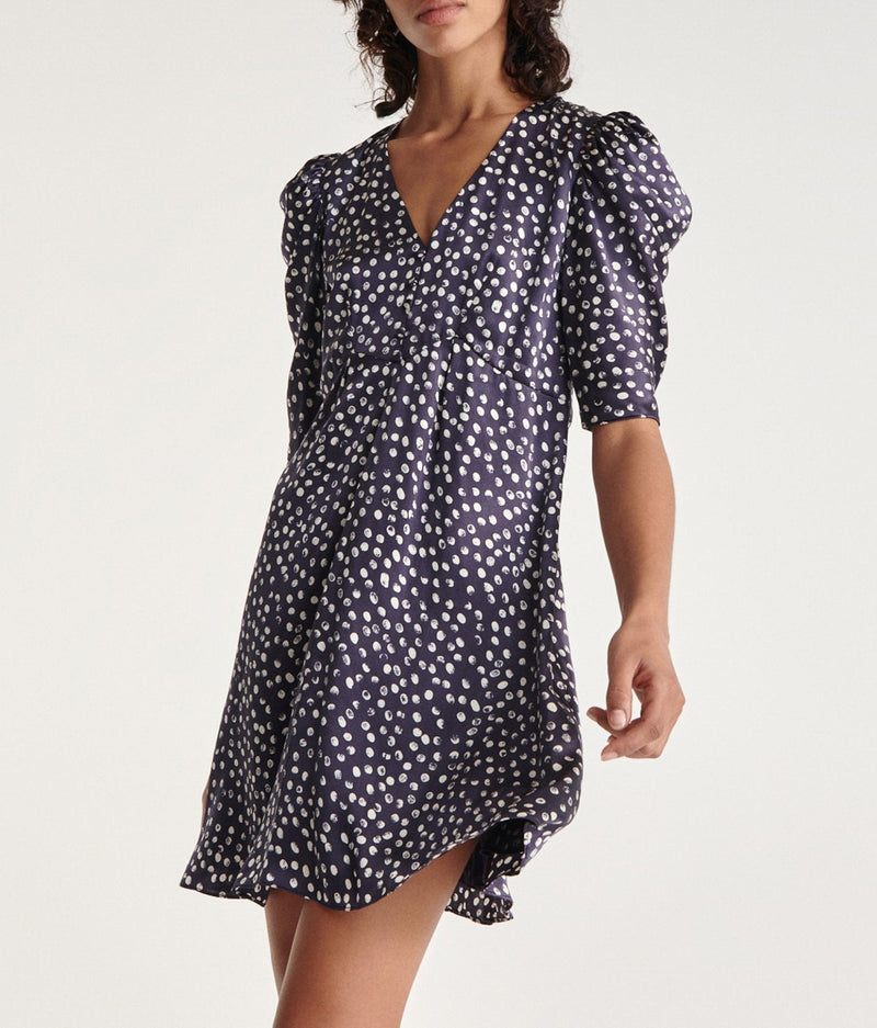 The Kooples - Vestido Corto Estampado Seda Azul Marino - Mujer