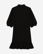 Short Black Dress With Ruffles High Neck - Women