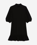 Vestido Corto Negro Con Volantes Cuello Alto - Mujer
