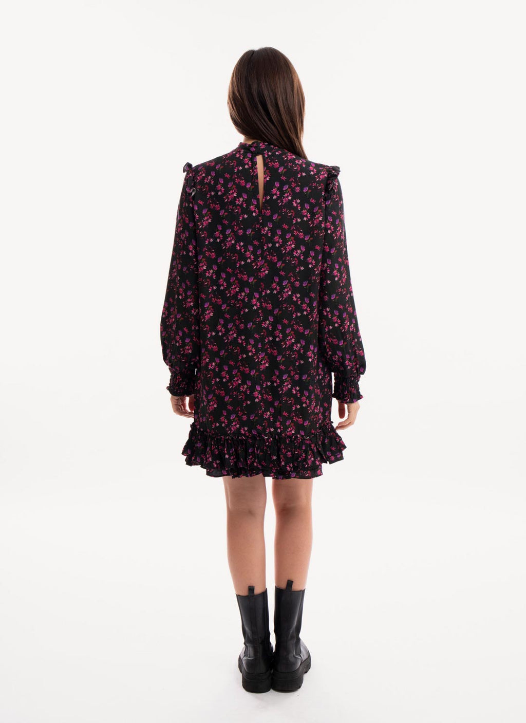 Replay - Short Floral Print Dress - Dark Blue Fuxia Violet - Women