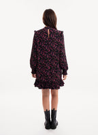 Replay - Short Floral Print Dress - Dark Blue Fuxia Violet - Women