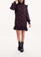 Replay - Short Floral Print Dress - Dark Blue Fuxia Violet - Women