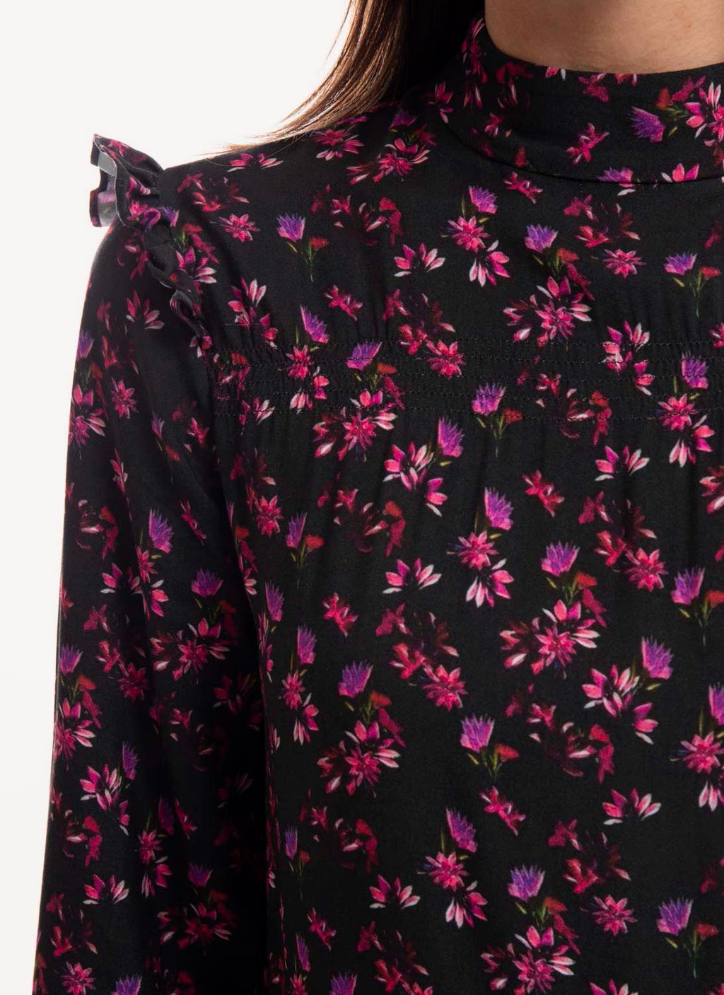 Replay - Short Floral Print Dress - Dark Blue Fuxia Violet - Women