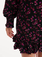 Replay - Short Floral Print Dress - Dark Blue Fuxia Violet - Women
