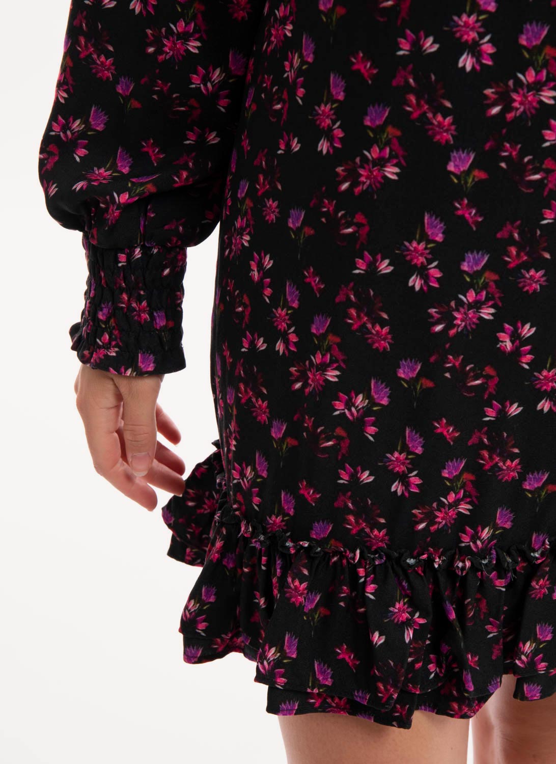 Replay - Short Floral Print Dress - Dark Blue Fuxia Violet - Women