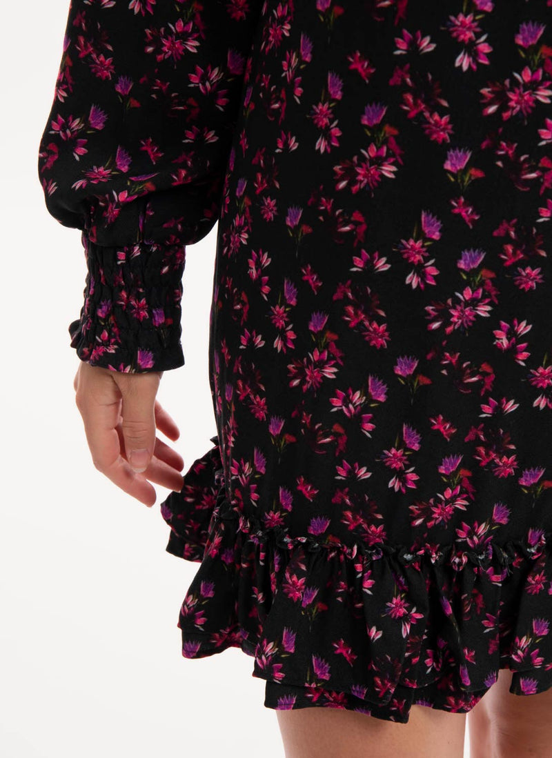 Replay - Robe Courte Imprimé Fleuri - Dark Blue Fuxia Violet - Femme