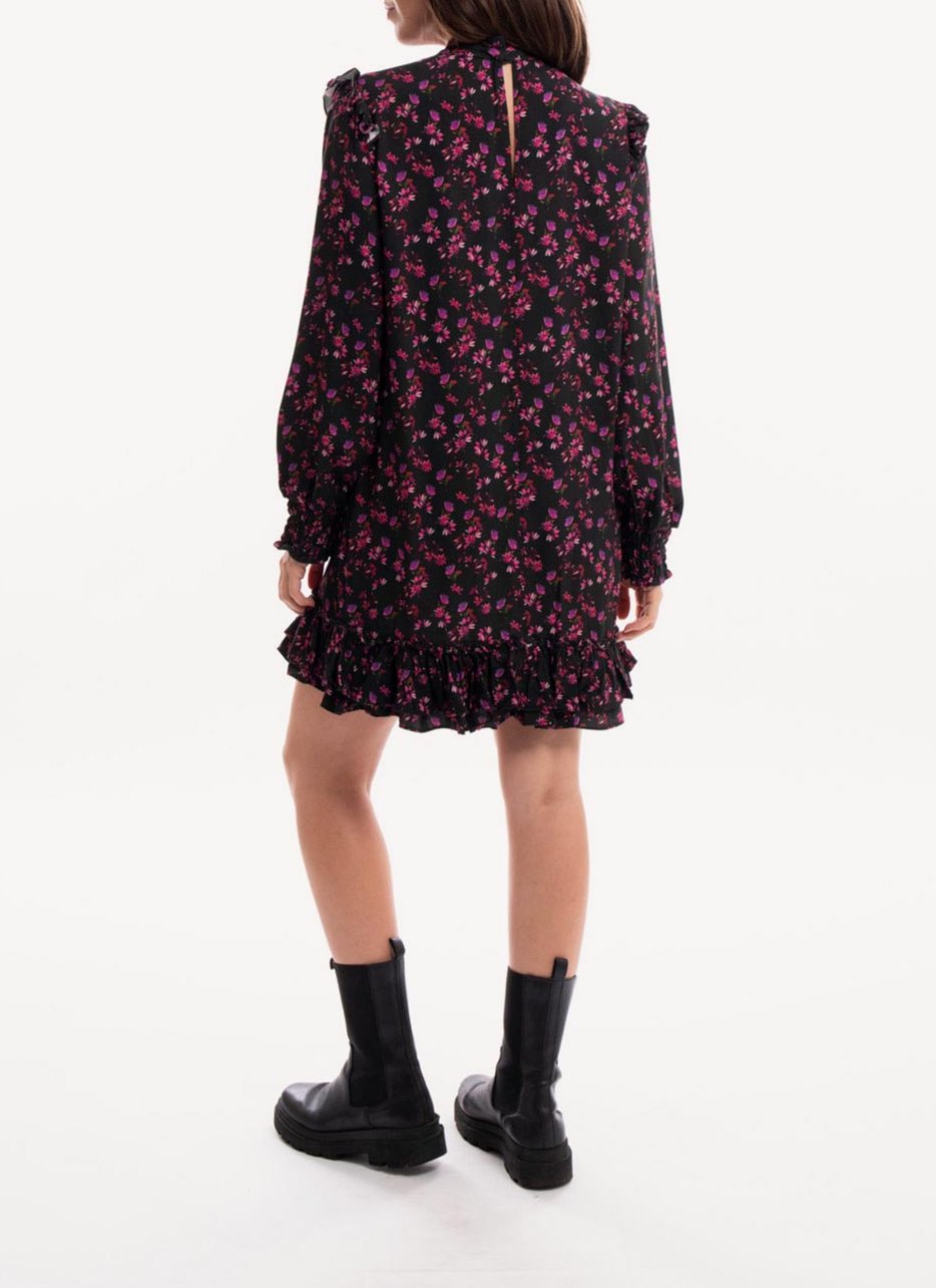 Replay - Short Floral Print Dress - Dark Blue Fuxia Violet - Women